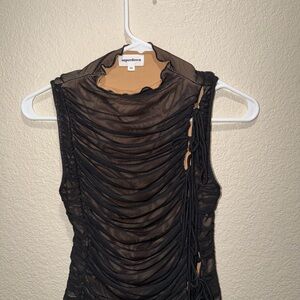 Superdown Black Sheer Ruched Blouse